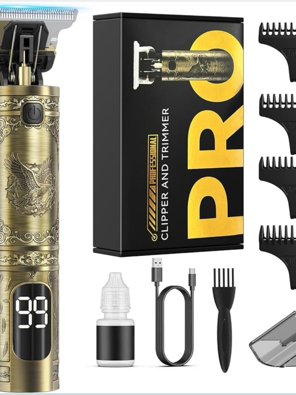 Professional T-Blade Hair Clippers, Cordless Electric Shaver & Razor